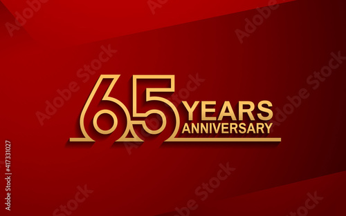 65 years anniversary line style design golden color with elegance red background for celebration
