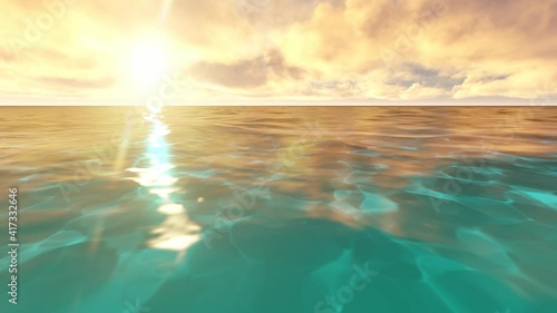Beautiful tranquil natural vacation seascape with scenic ocean waves in tropical environment, deep clear transparent pure blue water background. A summer travel in paradise, peaceful 3D render