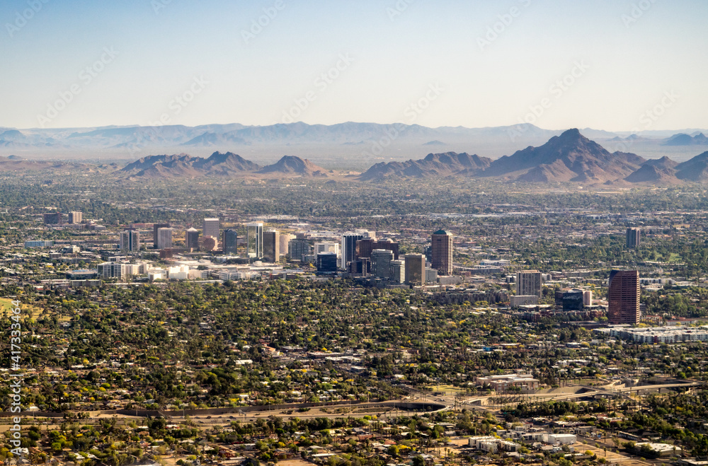 Aerial View of Downtown Phoenix - Phoenix, Arizona, USA 