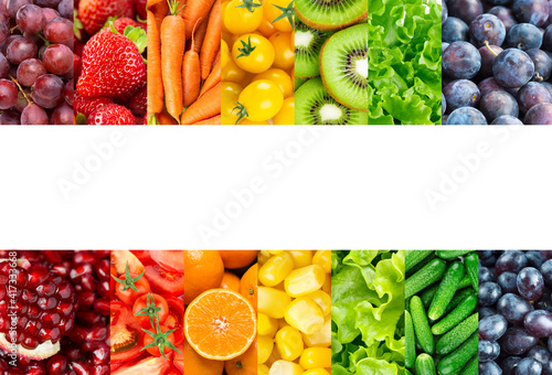 Collage of fruits  vegetables and berries. Fresh food. Healthy food