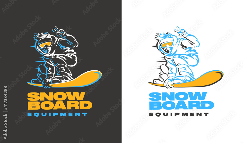 Ski and snowboard. Winter sport creative poster design. Cartoon style character on vintage background. Vector illustration.