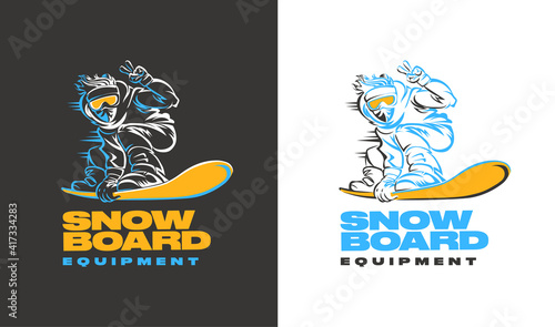 Ski and snowboard. Winter sport creative poster design. Cartoon style character on vintage background. Vector illustration.