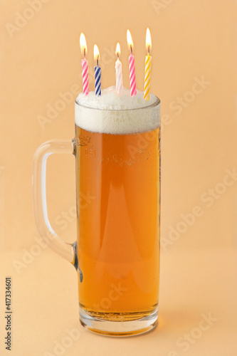 Wall Mural Closeup Pint Of Beer Birthday With Candles