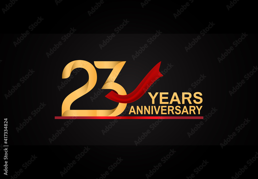 23 years anniversary design with red ribbon and golden color isolated on black background for celebration moment 23 years anniversary design with red ribbon and golden color isolated on black background for celebration moment