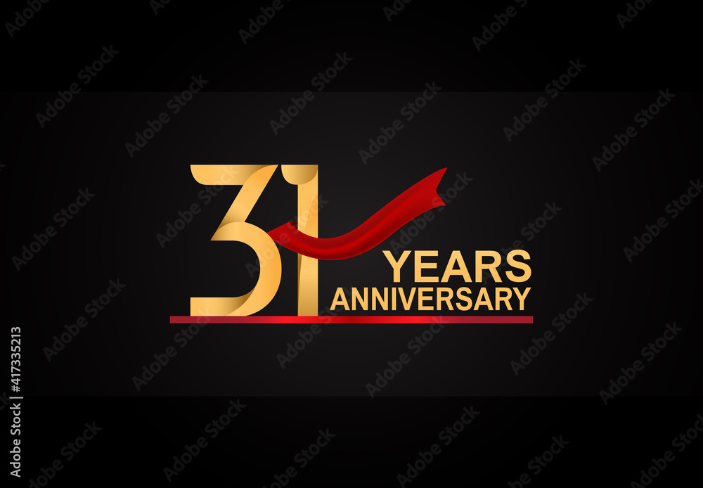31 years anniversary design with red ribbon and golden color isolated on black background for celebration moment 31 years anniversary design with red ribbon and golden color isolated on black background for celebration moment