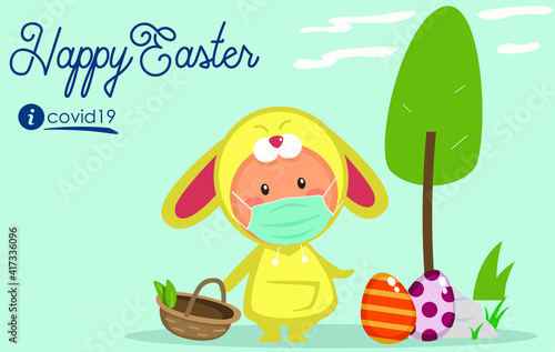 Kid easter egg hunt at coronavirus time