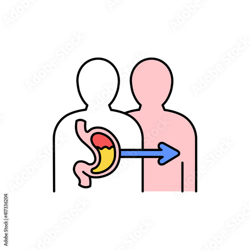 Stomach transplant color line icon. Eating show. Autonomous sensory meridian response, sound waves as a symbol of enjoying sounds. Editable stroke.