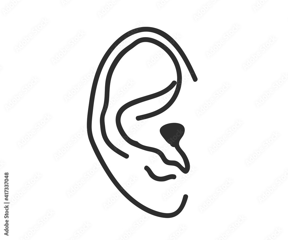 Human ear on a white background. Symbol. Vector illustration. Human ear on a white background. Symbol. Vector illustration.
