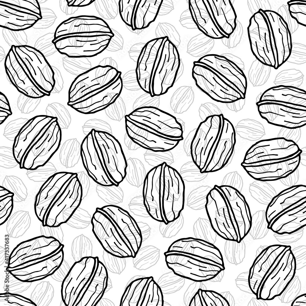  Seamless pattern with Walnut. Hand drawn vector nut backdrop. For wallpaper, wrapping paper, restaurant menu, web page background, textile. Hand drawn style. Organic food seamless pattern.