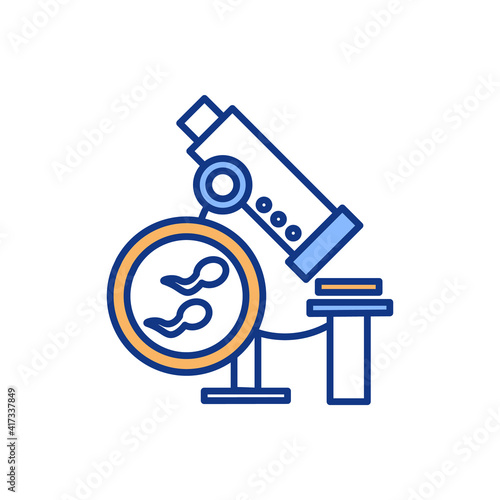 Semen analysis RGB color icon. Sperm count test. Seminogram. Laboratory fertility checking. Man sperm health and viability analysis. Male fertility assessment. Isolated vector illustration