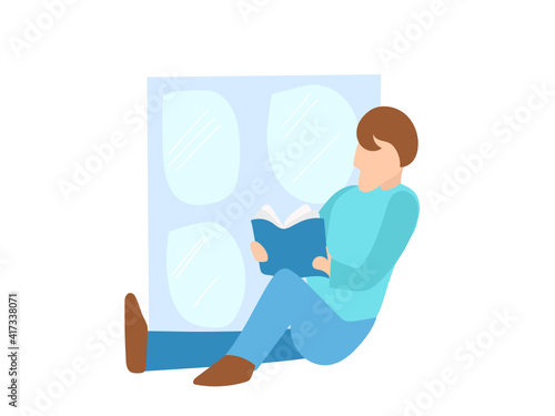 Man reading book at home. Curfew concept.