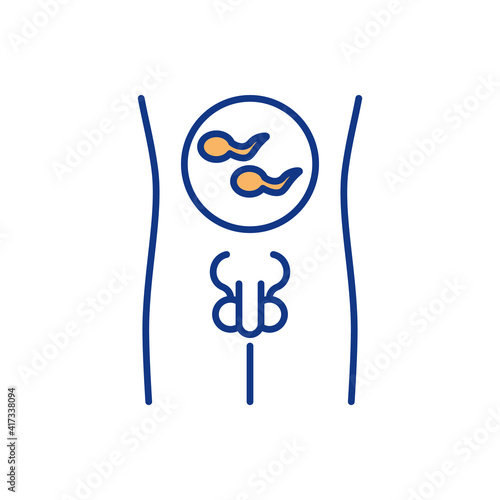 Male reproductive system RGB color icon. Generating sperm cells. Human reproduction process. Making testosterone. Man sex hormone. Spermatogenesis. Human fertility. Isolated vector illustration