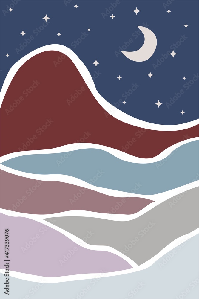  abstract colored landscape with moon and stars