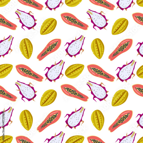 Wallpaper Mural Seamless pattern with tropical fruits.Paradise pattern on a white background. Print for textiles Torontodigital.ca