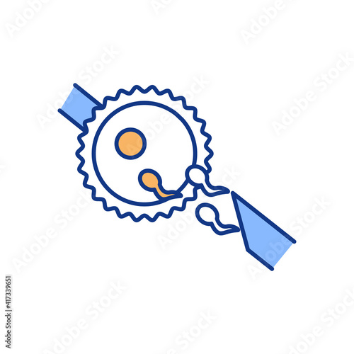 In vitro fertilization RGB color icon. Infertility treatment. Genetic problems prevention. Artificial insemination process. Retrieving mature eggs from ovaries. Isolated vector illustration