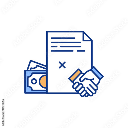 Financial agreement RGB color icon. Mutual obligations creation. Contract between two parties. Legally binding document. Financial settlement. Promise enforceable by law. Isolated vector illustration