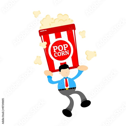 businessman worker and popcorn snack bucket cartoon doodle flat design style vector illustration