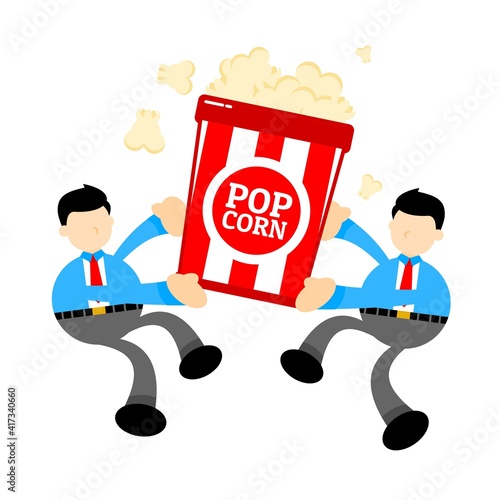 businessman worker and popcorn snack bucket cartoon doodle flat design style vector illustration
