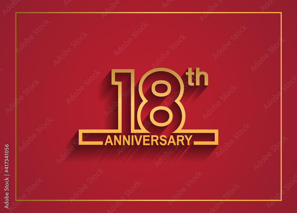 18 anniversary design with simple line style golden color isolated on red background 18 anniversary design with simple line style golden color isolated on red background