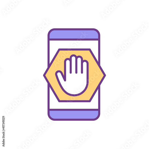 Phone addiction decreasing RGB color icon. Setting limits. Increasing concentration. Mobile phone overuse. Gadgets for distraction. Minimizing smartphone checking. Isolated vector illustration