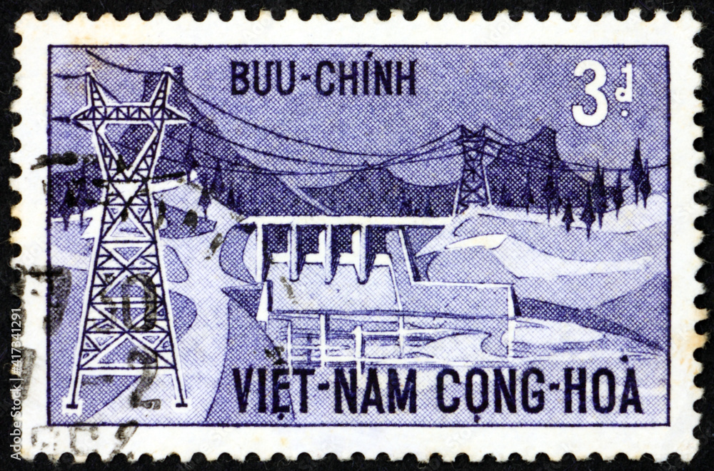 Postage stamp Vietnam 1964 Danhim hydroelectric station