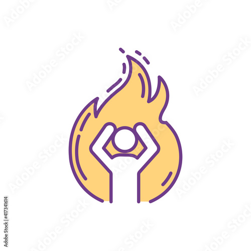 Emotional overwhelm RGB color icon. Intense negative emotions. High confusion and anxiety levels. Stress breaking point. Anger, irritability. Overwhelming dread feeling. Isolated vector illustration