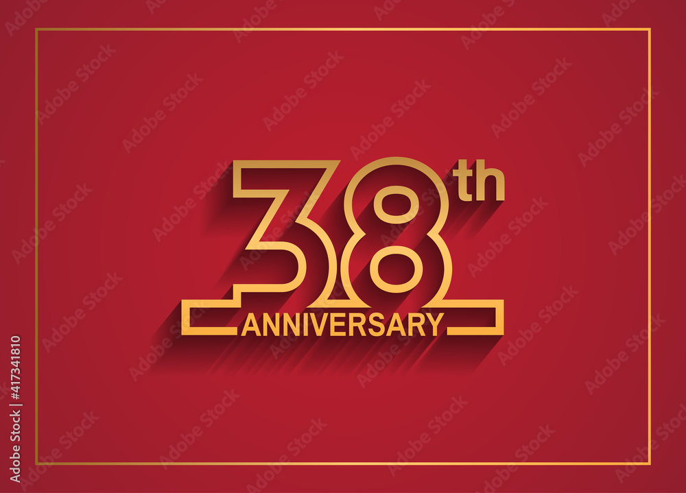 38 anniversary design with simple line style golden color isolated on red background 38 anniversary design with simple line style golden color isolated on red background