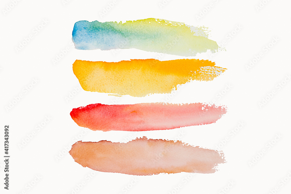 Bright watercolor blue- yellow- red stain line. Abstract illustration