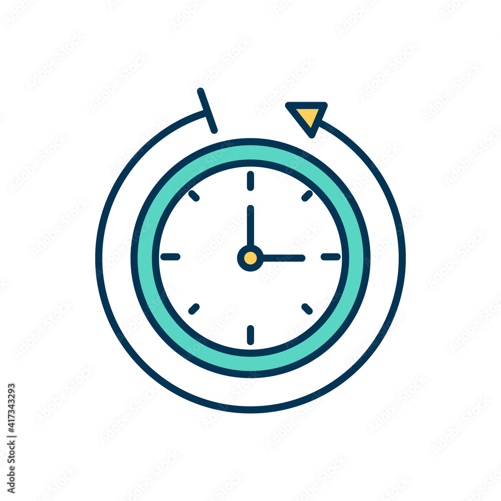 Time tracking RGB color icon. Daily schedule, routine. Worked hours measurement. Time allocation automatization. Productivity maximization. Tracking efficiency. Isolated vector illustration Time tracking RGB color icon. Daily schedule, routine. Worked hours measurement. Time allocation automatization. Productivity maximization. Tracking efficiency. Isolated vector illustration