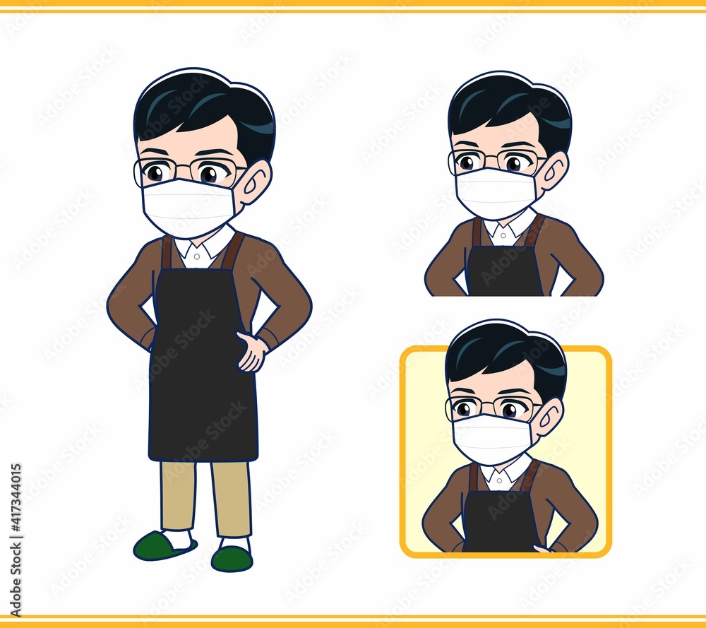 エプロンをしたアルバイトの男性