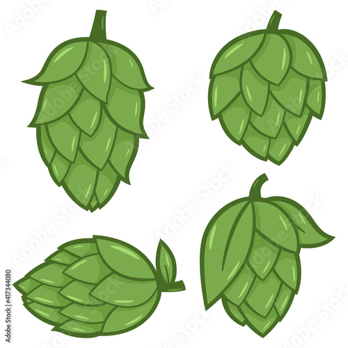 Hop cone vector cartoon set isolated on a white background.