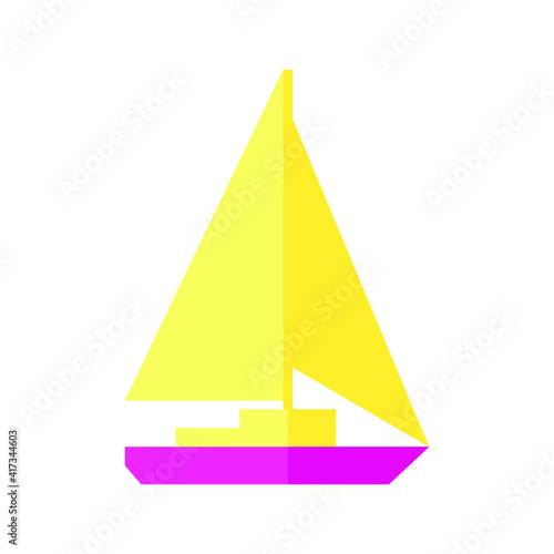 Vector illustration of summer holidays attributes on background. A sailing ship or boat.	