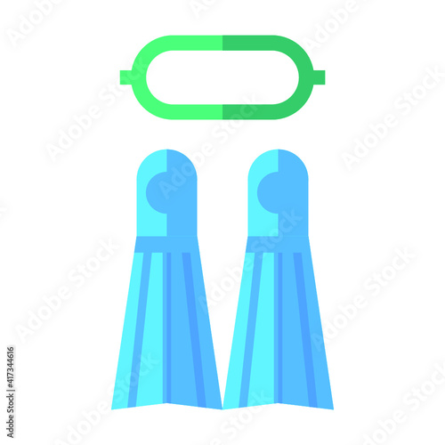 Vector illustration of summer holidays attributes on background. A swimming mask and flippers for diving and snorkelling.	