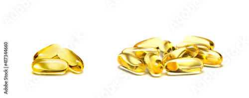 Omega 3 fish oil capsules isolated on a white background