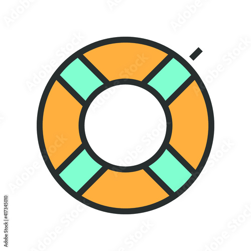 Vector illustration of summer holidays attributes on background. A lifebuoy icon.
