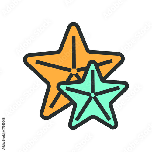Vector illustration of summer holidays attributes on background. Starfishes icon.