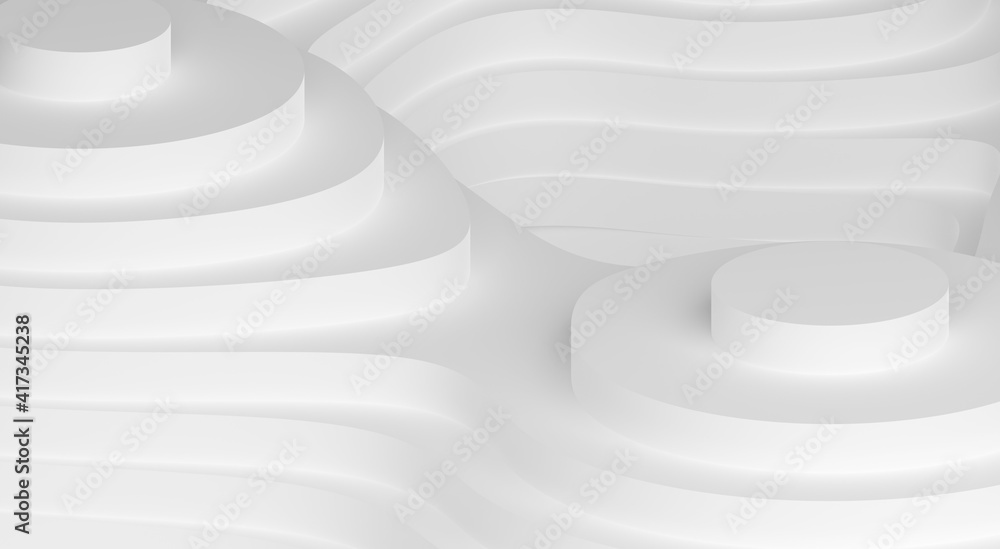 Obraz premium Abstract paper cut terrain or landscape topography layers background with grey to white gradient
