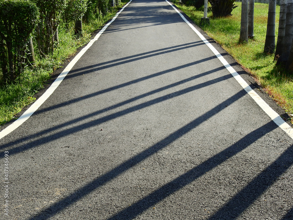 line shadow on asphalt road in the park