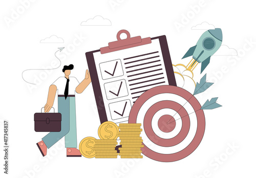 Closing the project. Achievement of the goal. Vector flat illustration on white background