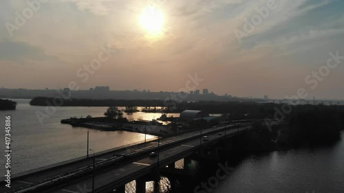 Wallpaper Mural Beautiful sunset sun over the bridge with city Torontodigital.ca