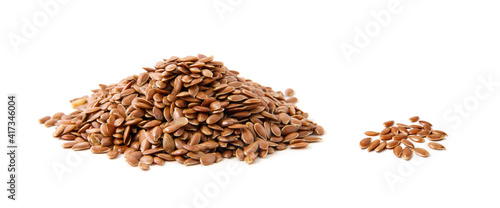 Flax seeds heap isolated on white
