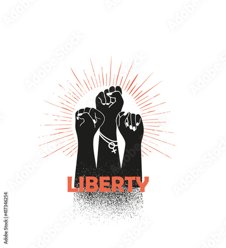 Drawing of three womens fists. Isolated vector illustration for International's Women Day. Girl power. Feminism.