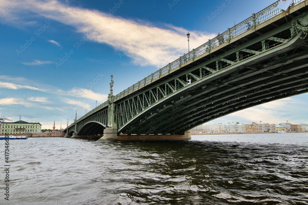 Petersburg, Russia - June 30, 2017: Bridge on the Neva River. Petersburg, Russia - June 30, 2017: Bridge on the Neva River.