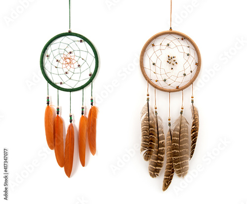 Foto Native American Dreamcatcher isolated on white