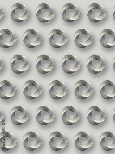 Geometric pattern of endless Mobius rings on a white background. 3d rendering cover design on white background