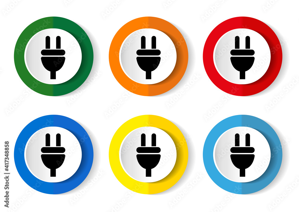 Plug icon set in 6 color options for webdesign and mobile applications