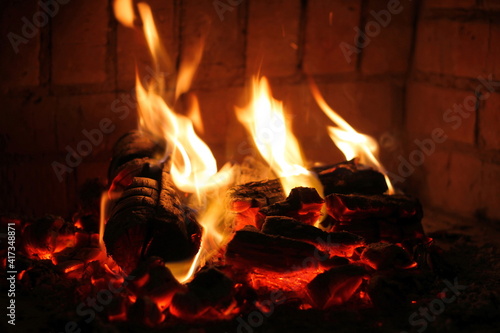 fire in fireplace