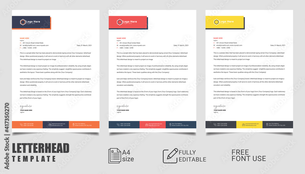 Modern & Clean Corporate business style 
letterhead Stationery templates design.