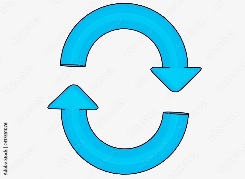 縦向きのシンプルな水色矢印のループ