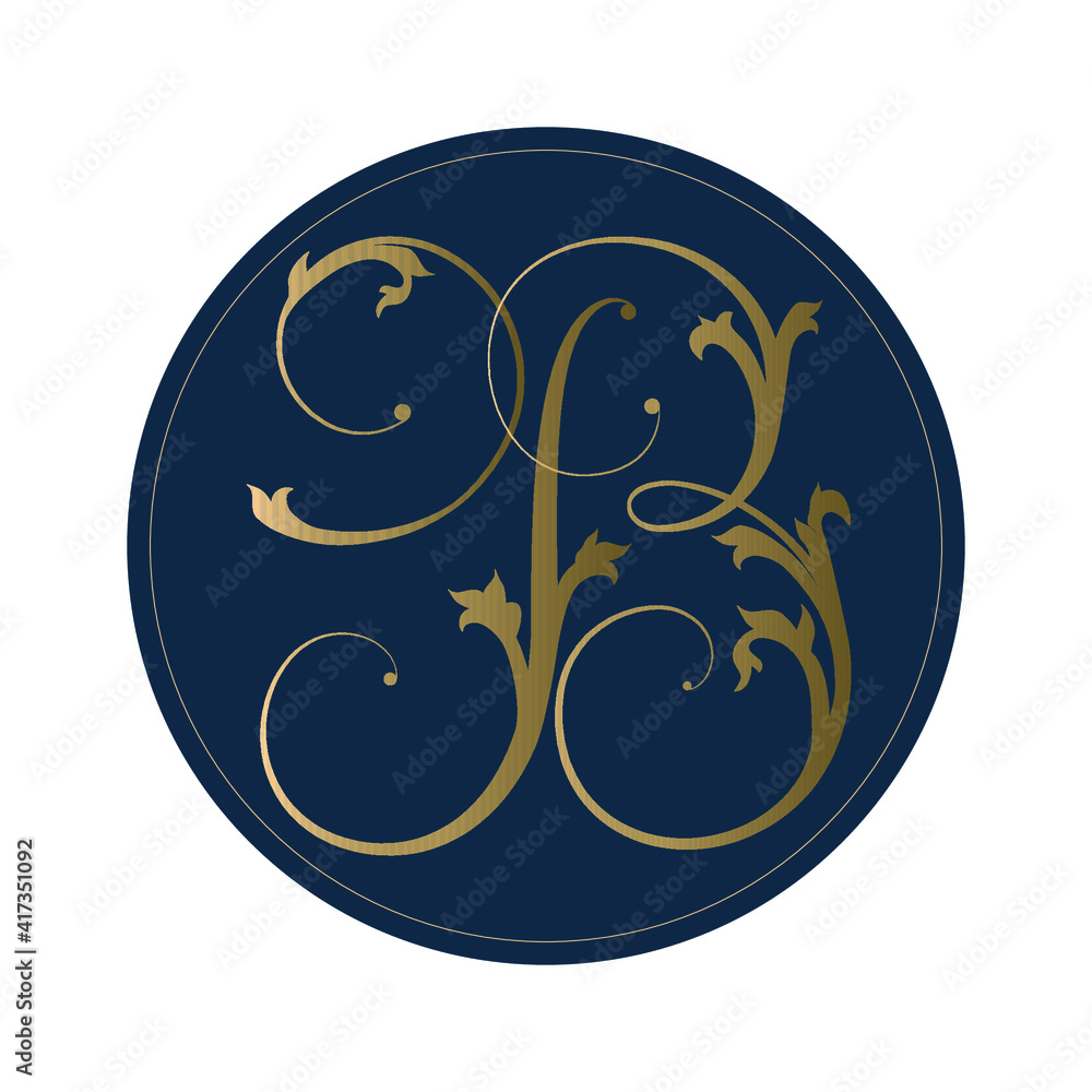 B Monogram. Luxury style letter. Decorative swirl in gold metallic B Monogram. Luxury style letter. Decorative swirl in gold metallic